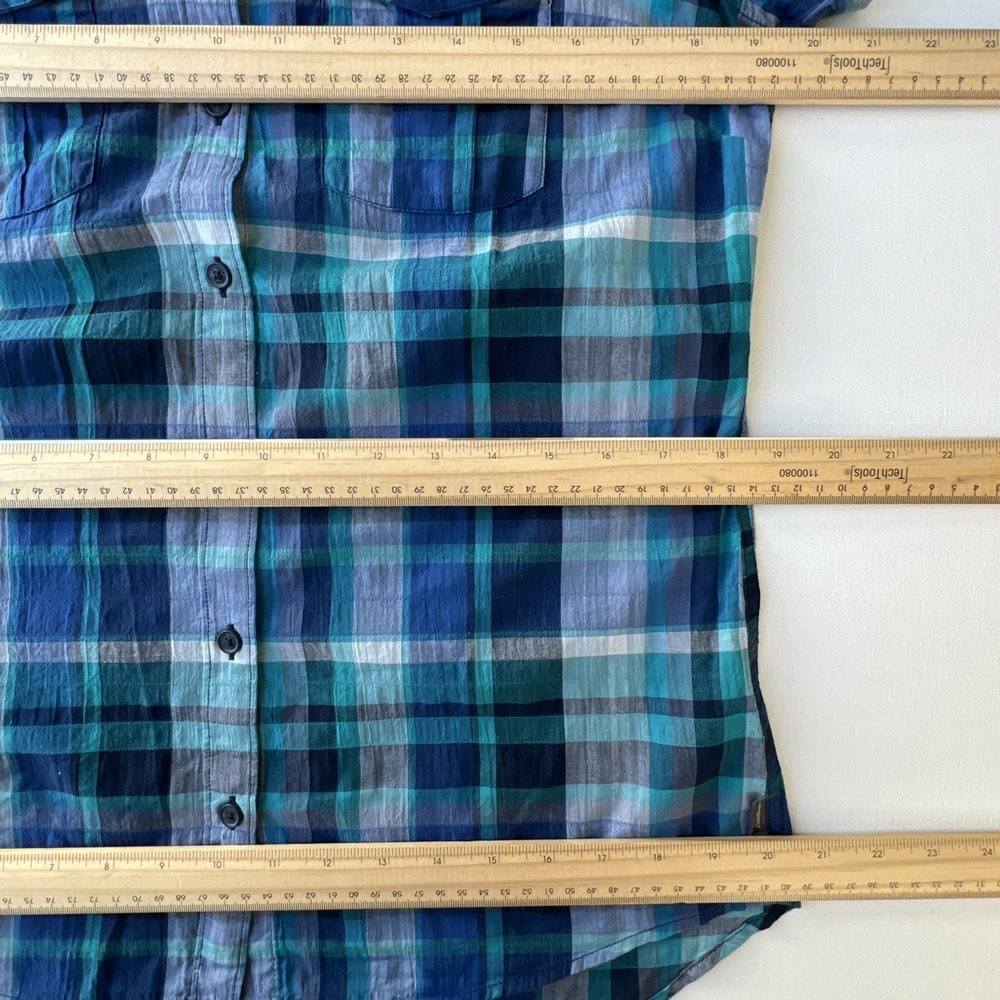 Eddie Bauer Adventure Shirt Womens S Blue Teal Plaid Short Sleeve Hiking NEW $45 - Picture 3 of 10